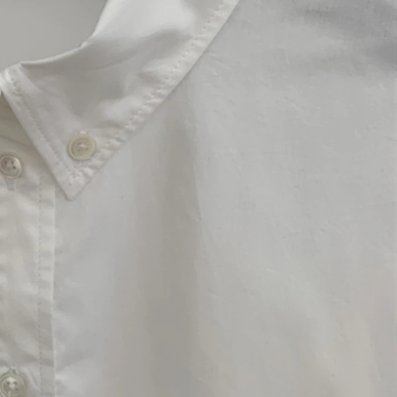 

Women White Cotton Shirts Top 2022 new Turn-down Collar Simple Long Sleeve Office Lady One Pocket Blouse
