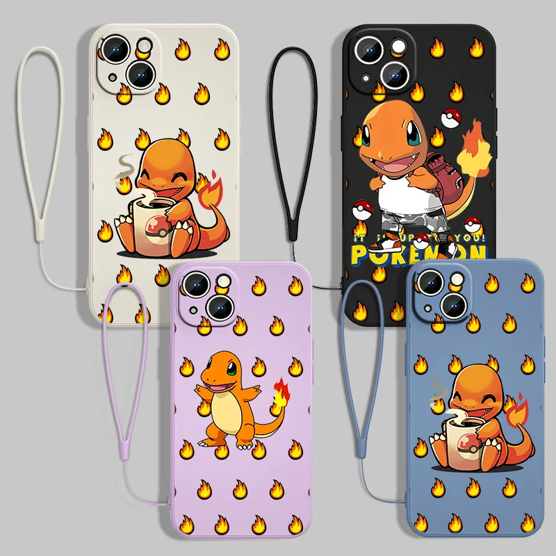 

Pokémon Charizard Cute For Apple iPhone 13 12 11 Pro Max mini XS XR X 8 7 6S 6 Plus Liquid Rope With Lanyard Phone Case