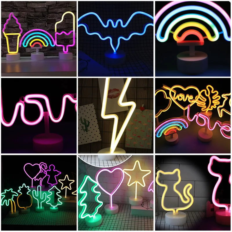 

Neon Led Lights Sign Moon Lightning Rabbit Neon Light Lamp Love Bat Cloud Neon Signs for Room Home Decor Party Wedding Wall Art