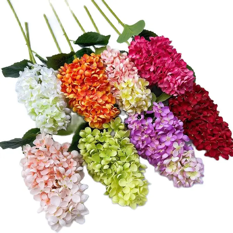 

One Silk Conical Hydrangea Flower Branch Artificial Pagoda Laurustinus Stem 9 Colors for Wedding Centerpiece Floral Arrangement