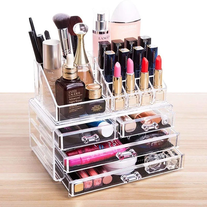 Acrylic Transparent Makeup Drawer Organizer Desktop Cosmetic Storage Box Lipstick Jewelry Make Up Brush Holder Storage Cases