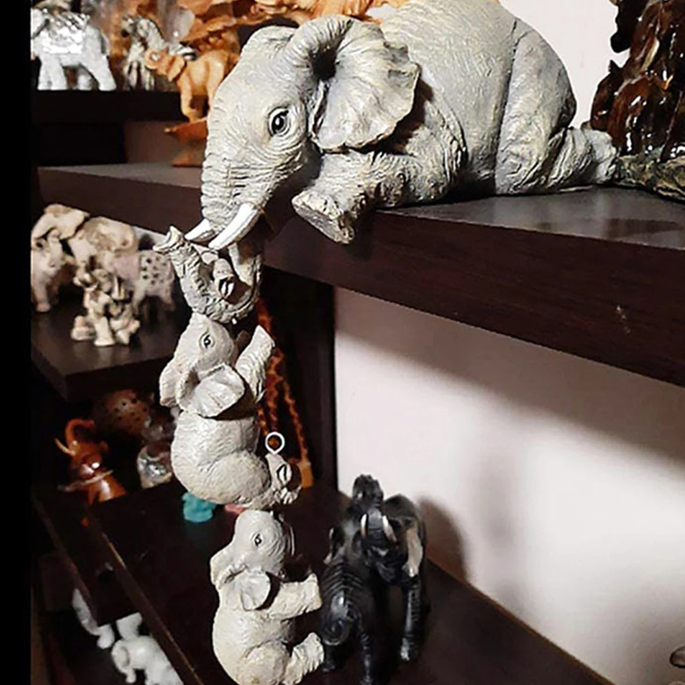 

3-piece Elephants Mother Hanging 2-babies Figurine Resin Craft Etachable Design Home Ornaments Elephant Ornaments Decor Crafts