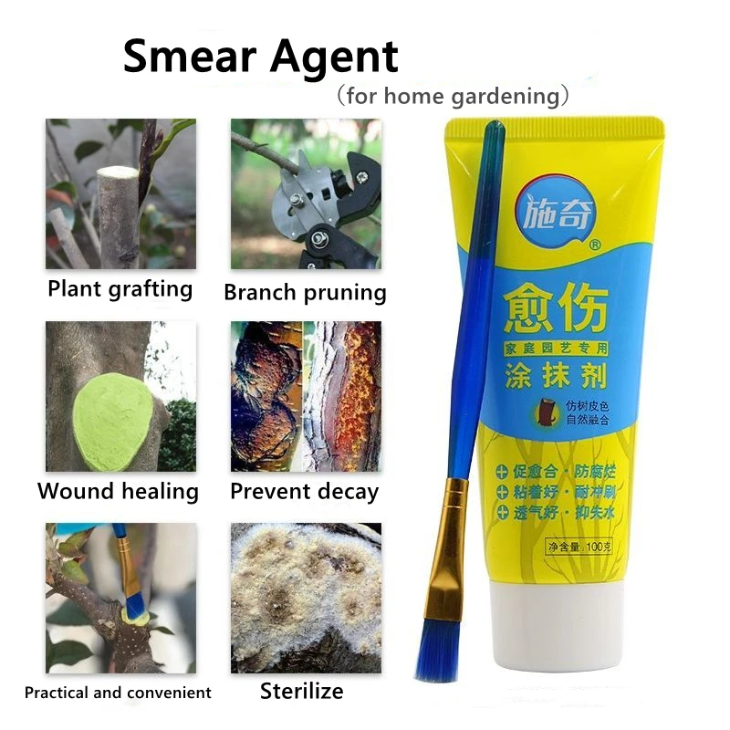 

100g Tree Wound Bonsai Cut Paste Smear Agent with Brush Garden Grafting Tool Pruning Compound Sealer Home Gardening Plants Tool