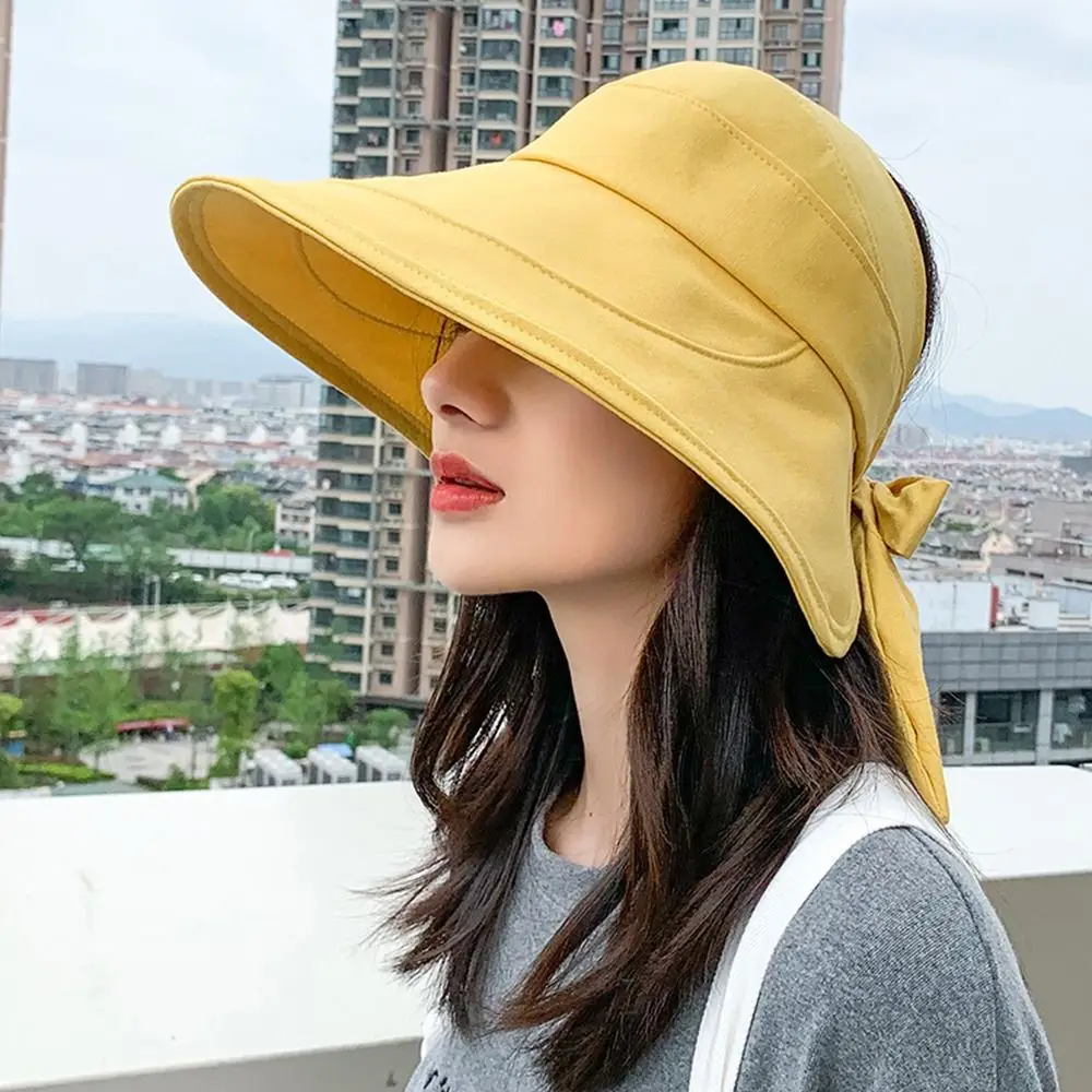 

Summer Foldable Ponytail Visor Wide Brim Casual Sun Cap Beach Cap Panama Hat Bucket Hat