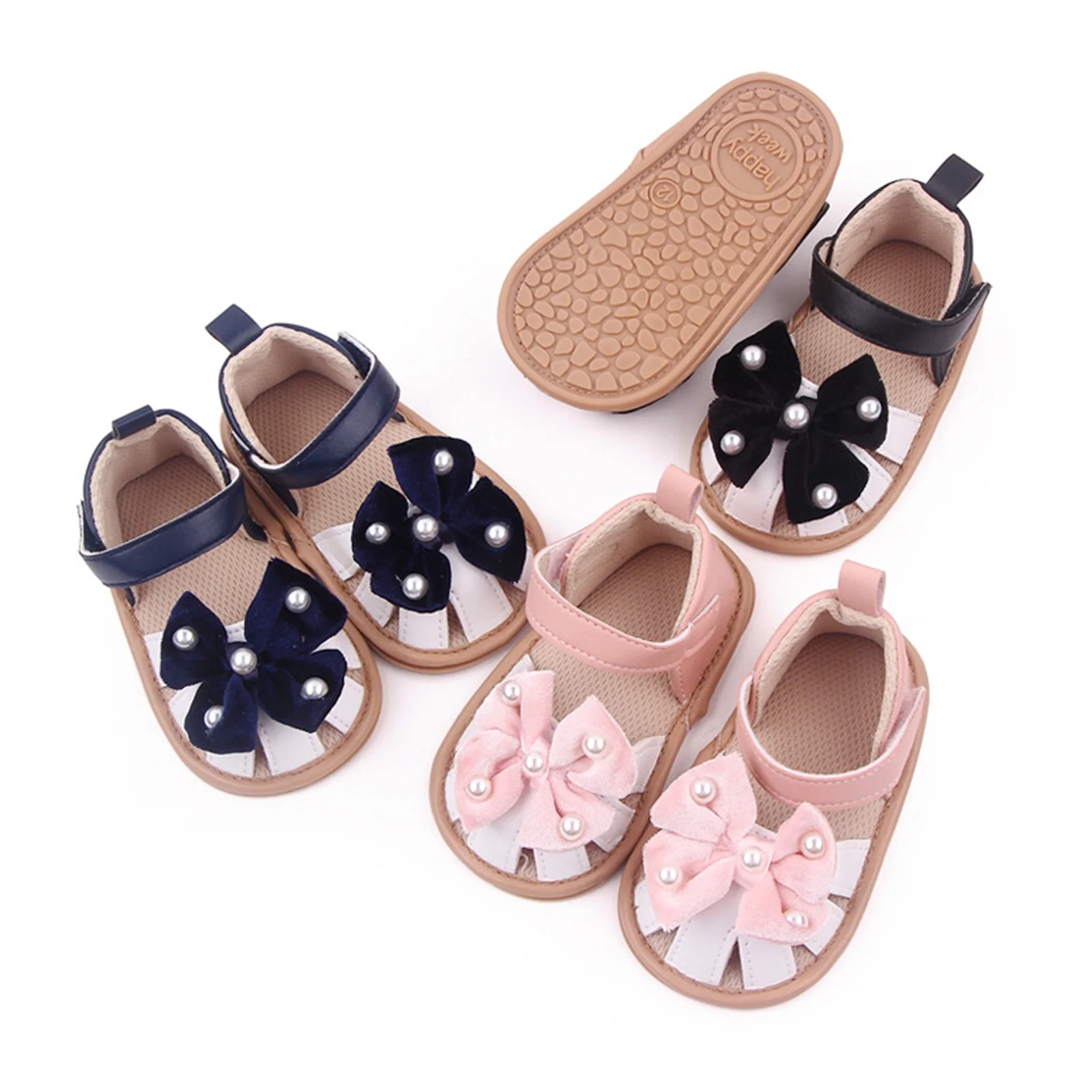 

Toddler Baby Girls Sandal, PU leather Bowknot Pearls Non-slip Summer Flat Shoes for Casual Daily