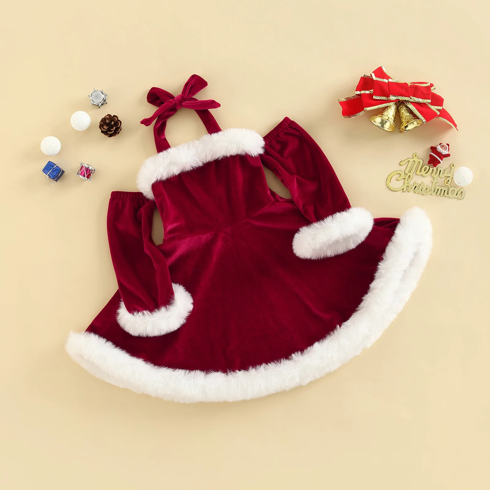 

Children's Christmas Dress Kids Girls Halter One-line Shoulder Long-sleeved Children's Dress Cute Canary Dress Baby Girl Dress