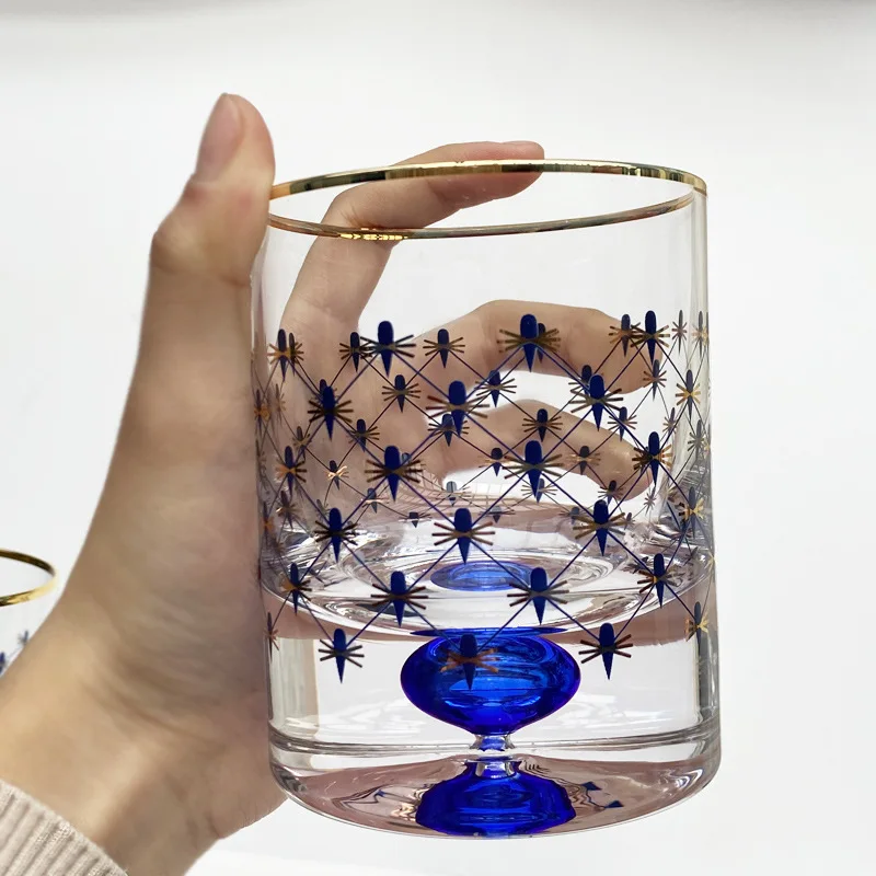 

Russian Cobalt Blue Net Crystal Glass Red Wine Cup Whiskey Pair Cup Goblet Spirit Cup Light Luxury Wedding Gift
