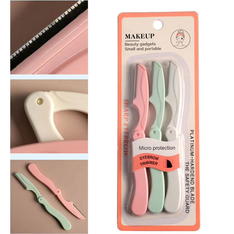 

Yunduogirl 3Pcs Safe Folding Ladies Face Shaver Eyebrow Trimmer Blade Anti-Scratch Razor Makeup Tools Face Razor for Women