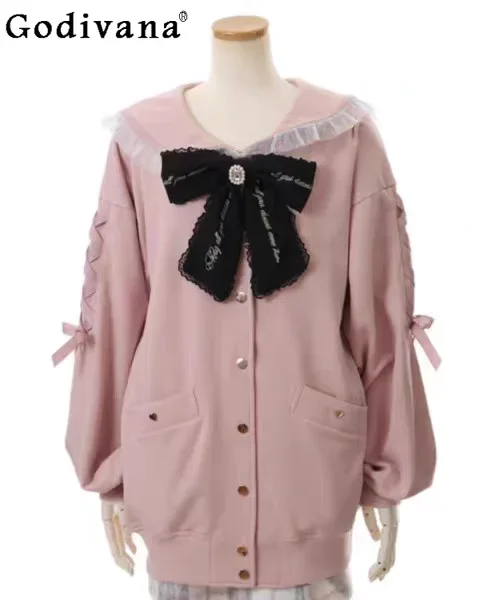 Японское серийное производство Liz Mine Длинные свободные толстовки с бантом и