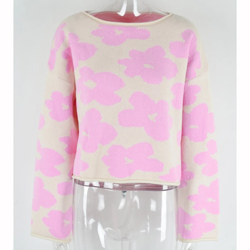 Женский трикотажный джемпер с длинным рукавом свободного покроя