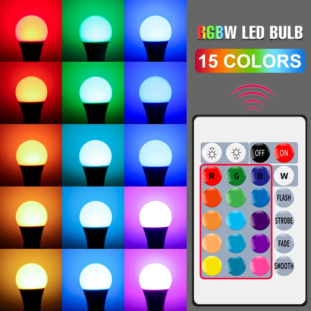 

Smart Control Led RGB Color Changing Lamp E27 Dimmable Led RGB Magic Bulb 5W 10W 15W Home Party Decor Lighting 110V Spot Lampa