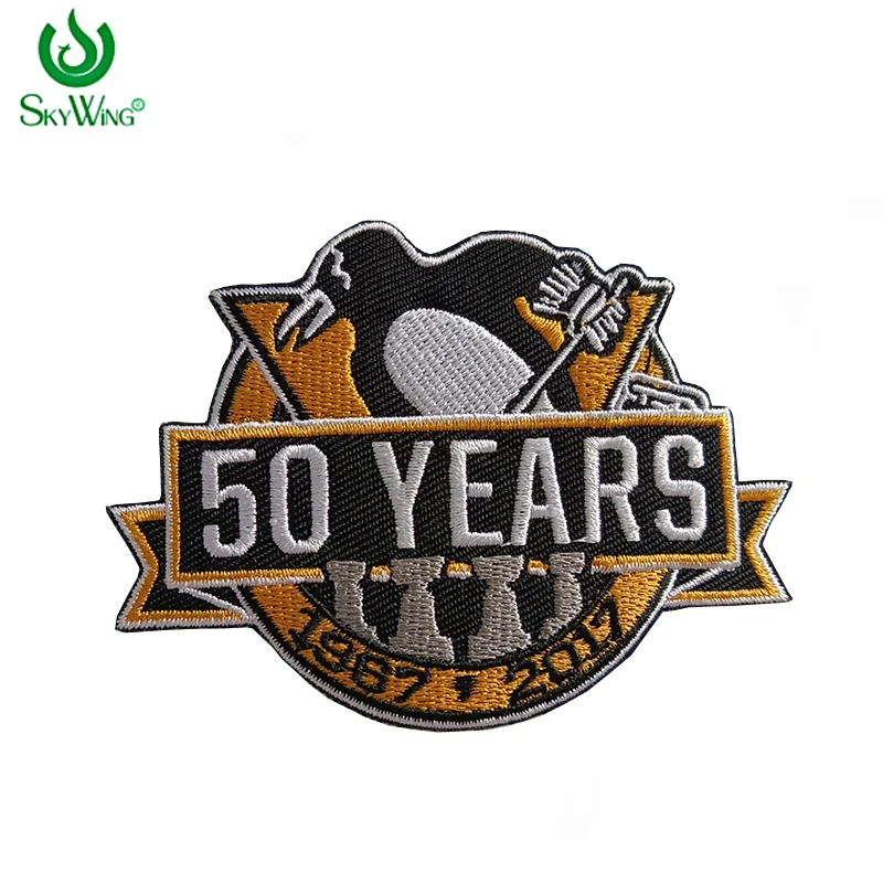 Factory Direct  Sale NHL Sports Hockey Team Logo Embroidery Patch Penguin Embroidered Iron on Badges for Hat and Clothing