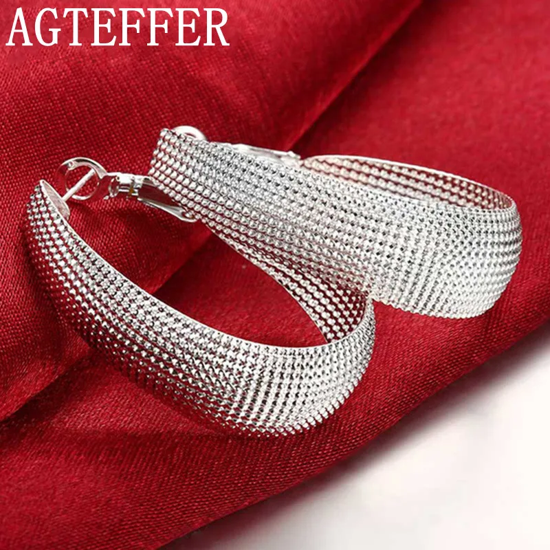 

AGTEFFER 925 Silver Flat U Web Hoop Earring For Women Fashion Wedding Jewelry Gift