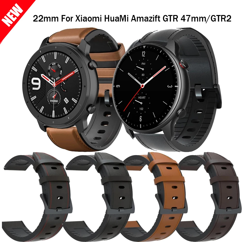 

Кожаный силиконовый браслет для Amazfit GTR 47 мм, ремешок для Xiaomi Amazfit Pace / Stratos 1 2 3 / GTR2 / GTR 2e, ремешок для часов