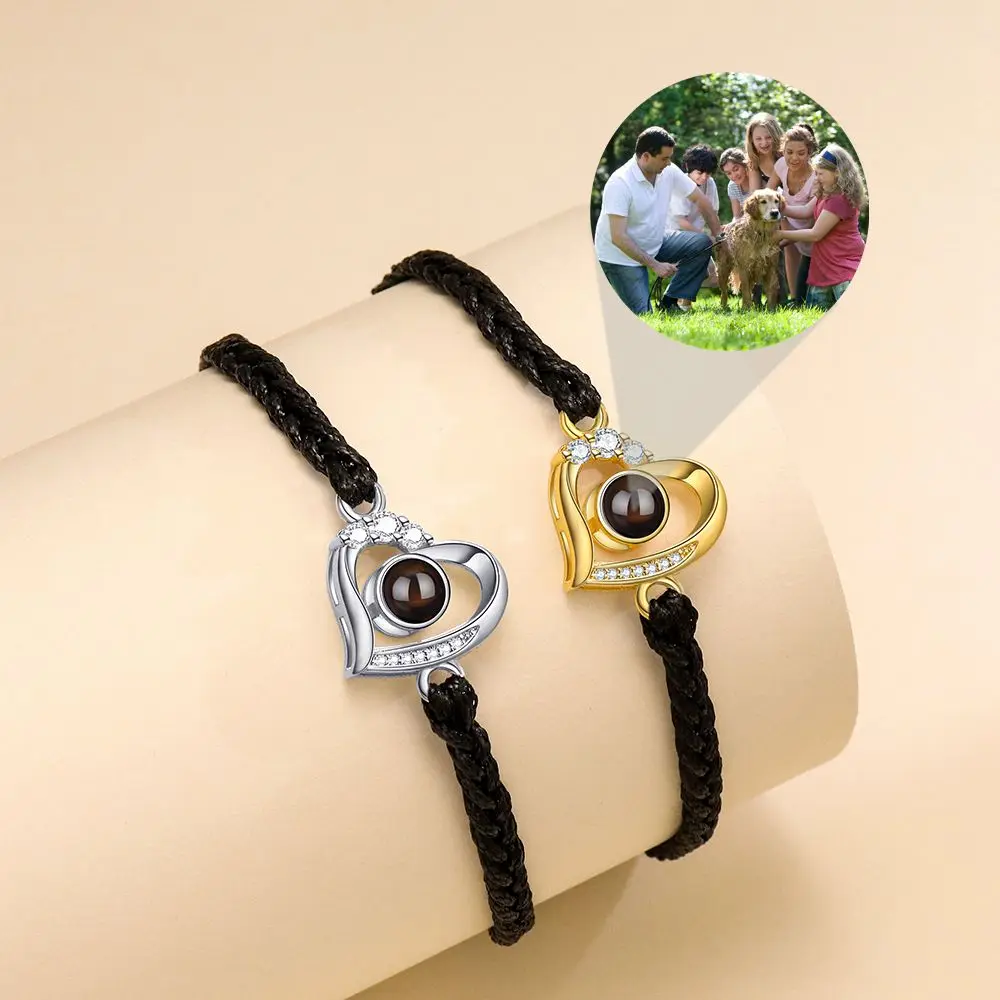 Custom Photo Projection Bracelet Personalized Photo Bracelet for Women Girlfriend Heart Shaped Jewelry Memorial Birthday Gifts
