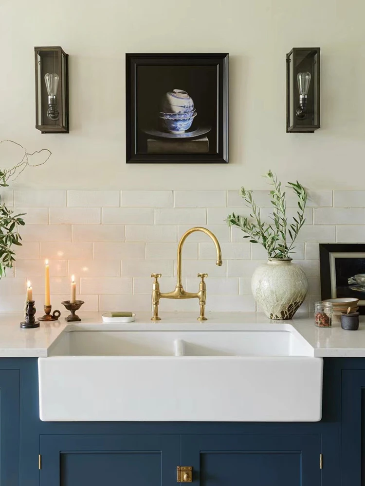 Американская кухонная двойная раковина открытая полуутопленная керамическая