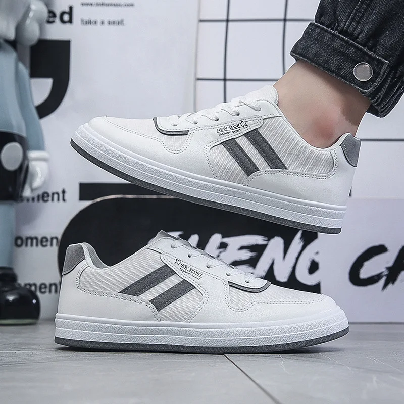 

New Men Sports Board Shoes Simple Fashion Design Flat Pu Casual Shoes Men Student Daily Shoes Sneakers