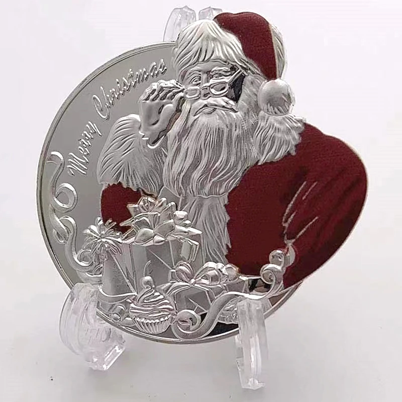 

Cartoon Santa Claus Silver Color Commemorative Coin Collection Coin Gift Furniture Decoration Children Gift Lucky Christmas Coin