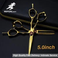 nepurlson professional 5 inch 440c golden cut hair scissors set cutting barber makeup thinning shears hairdressing scissors