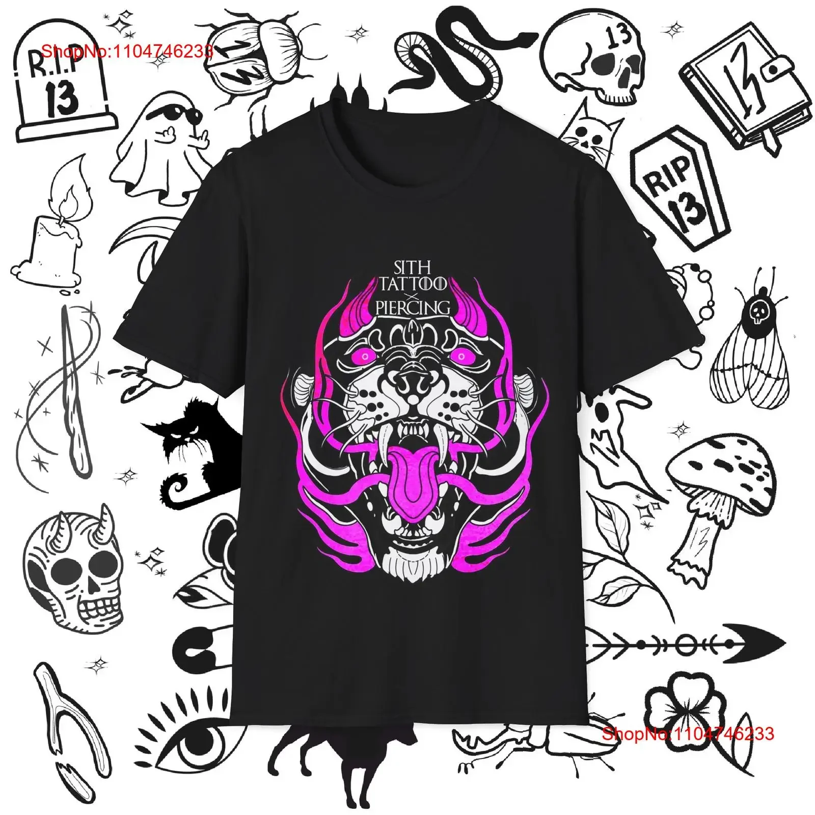 Фото Винтажная футболка Tattoo Studio Neotraditional Tiger Один из жизни, винтажный стираный топ для повседневной носки, модная графика, растянутая №1