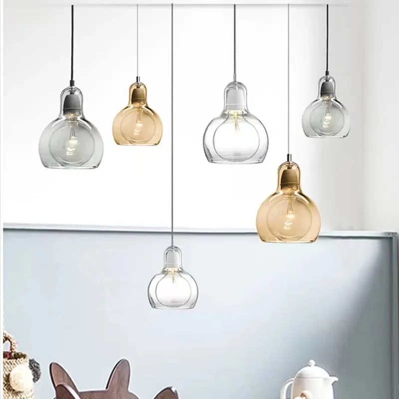 

New single head glass pendant lights household decoration bedroom bedside smoke gray hanging lamp creative kitchen lamp fixture