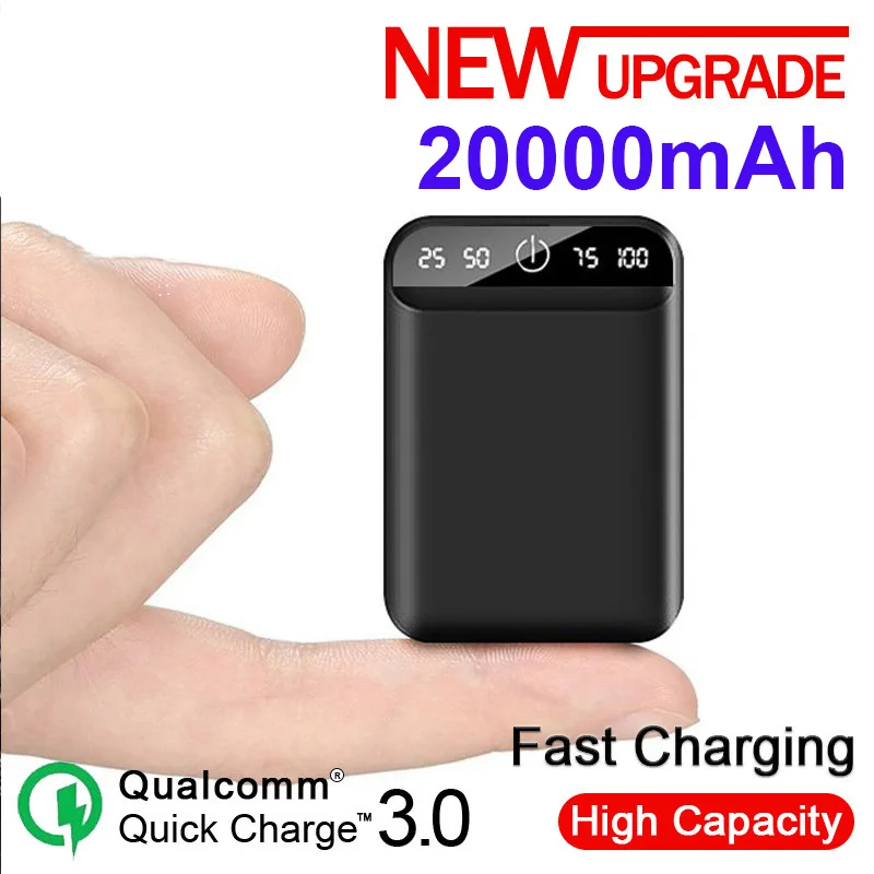 

20000mAh Mini Portable Power Bank Fast Charging Digital Display External Battery 2USB for iPhone Huawei MI