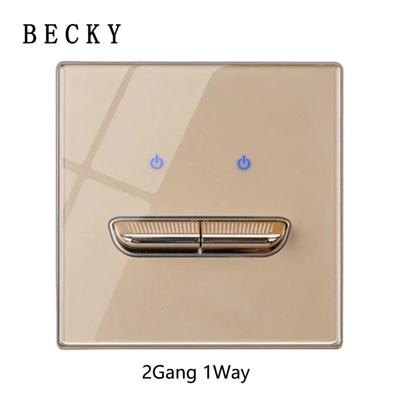 

Золотой стеклянный выключатель с розеткой и USB