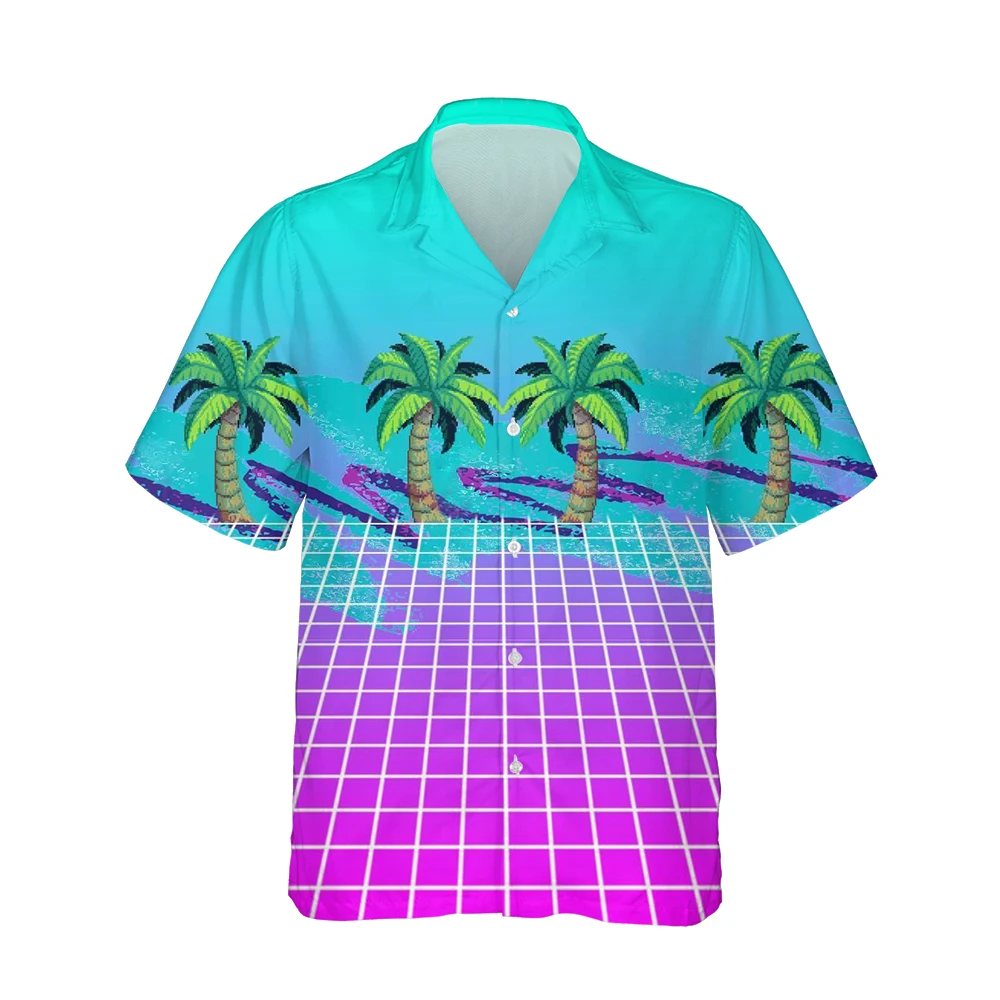 Jumeast Cyberpunk 3d Neon Printed Hawaiian Shirt Men Short Sleeve Vaporwave Trend Streetwear Plus Size Shirts Loose Fashion Tops