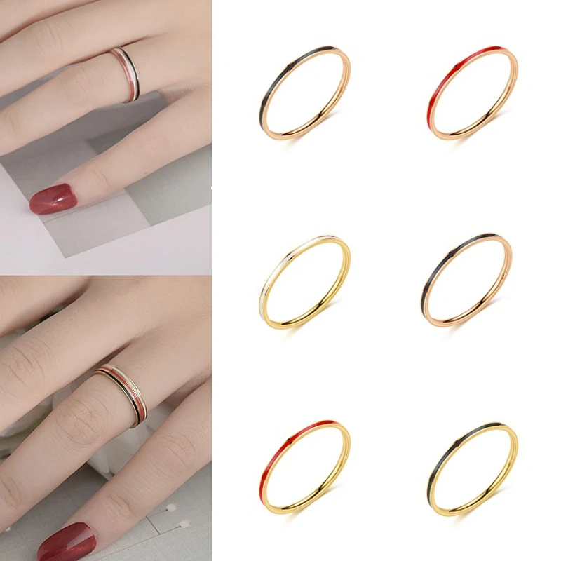 

VOERYNT New Tendy Red Black White Colors Stainless Steel Ring For Women Men Color Drip Oil Jewelry Gift