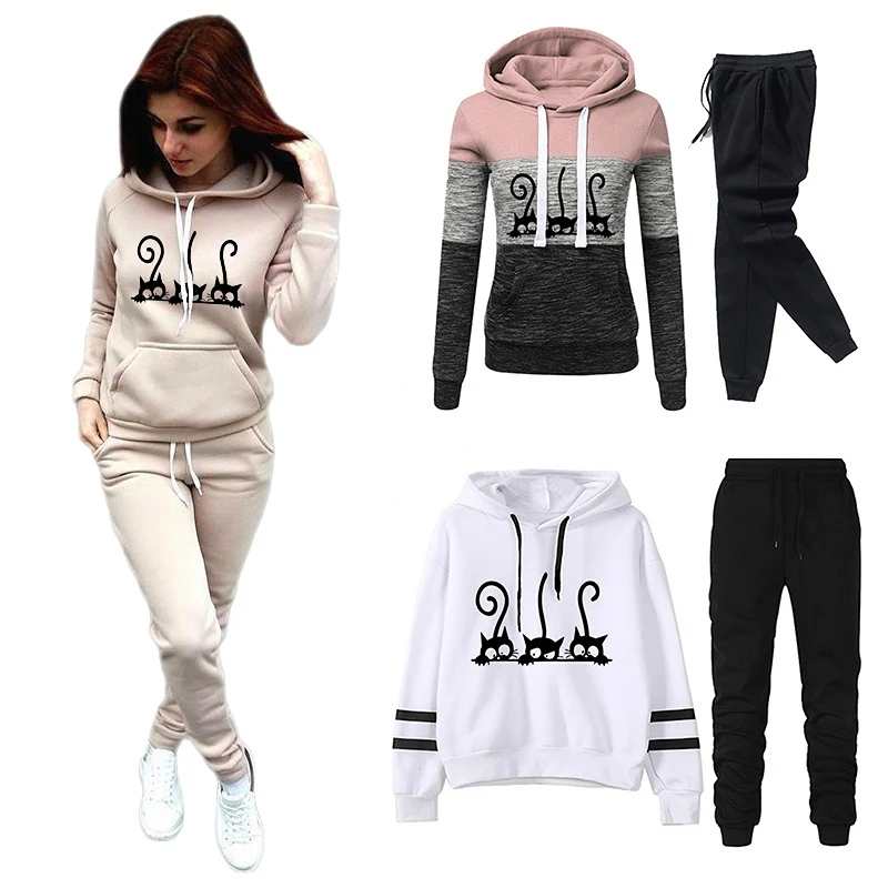 

Women's Outfits Hot Selling Printed Hoodies + Sweatpants Spring Autumn Fashion Casual Sport 2 Pieces Set Female Casual Tracksuit