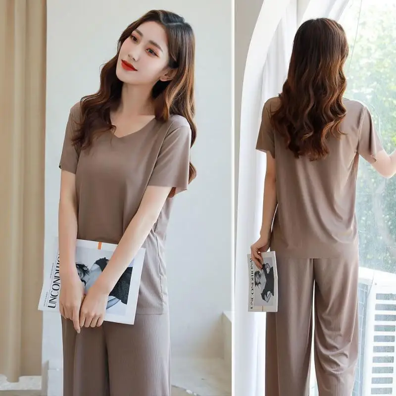 Female Home Clothes Trousers Set Lady Home Suit Summer Women Lounge Wear Autumn Loose Homewear Suit for Women Pajamas Pants Set