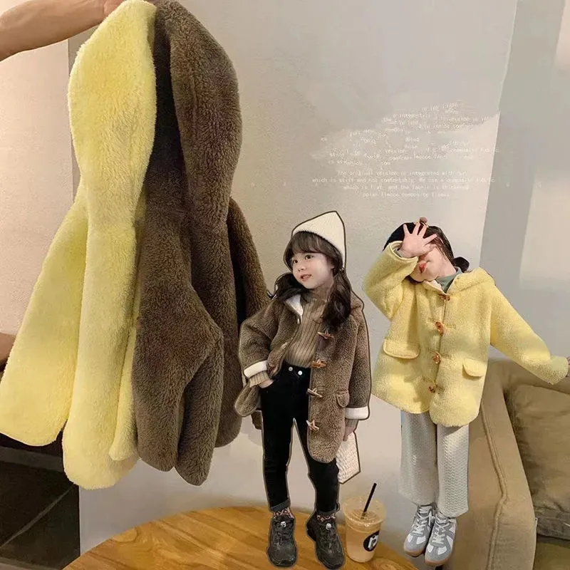 

Autumn Toddler Baby Kids Thicken Velvet Jacket Coat for Girls Horn Buckle Hooded Lambswool Warm Winter Outerwear Girls Jackets 8