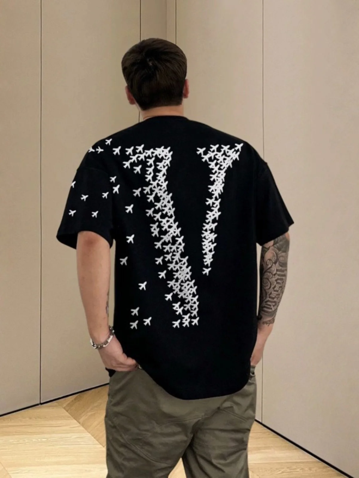 Rocky Life Small Aircraft Large V-Shaped Female Cotton Casual Fashion Brand Men's Couple Summer Short sleeve T-shirt