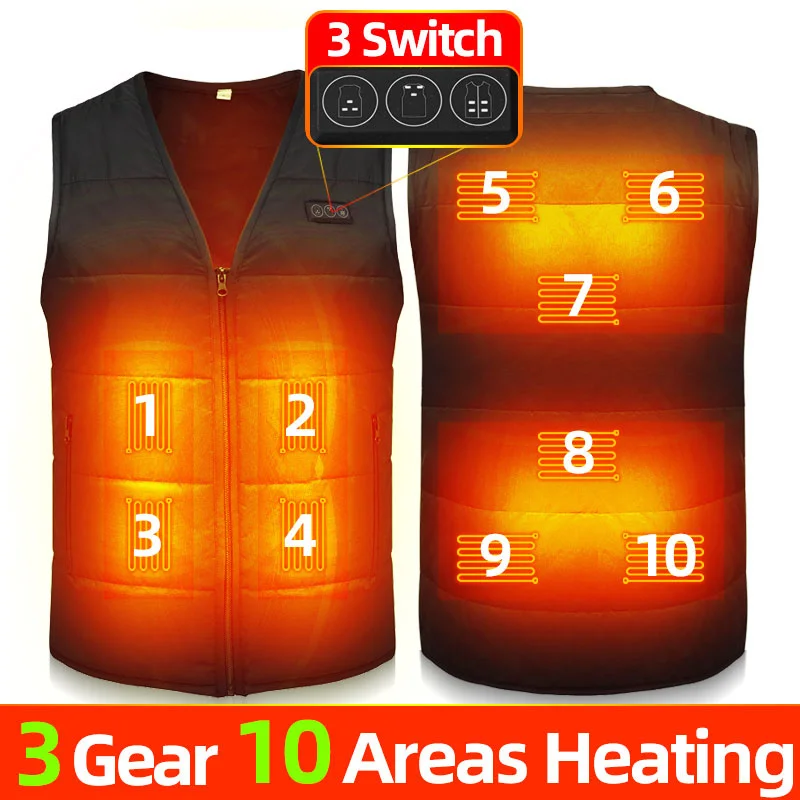 

10 Areas Heated Vest Women USB Heated Jacket V Neck Winter Electric Self Heating Vest Men Husband Washable Thermal Clothes
