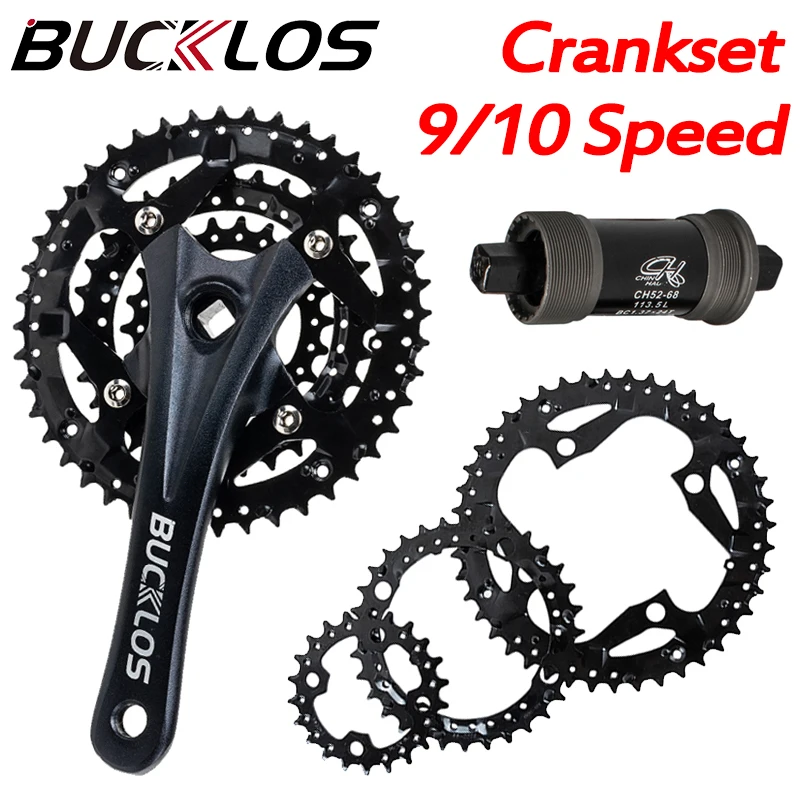 

BUCKLOS Crankset MTB 3*9S 104/64 BCD Crank Set Mountain Bike 170mm Square Hole Crank Arm with Protector MTB Crankset 3*10S