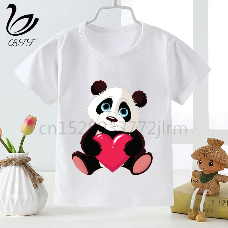 Kids Cartoon Cute Panda Design T Shirts Boys Girls Superpanda Tshirt Children Animal Eat Icecream Top Tees，Drop Ship