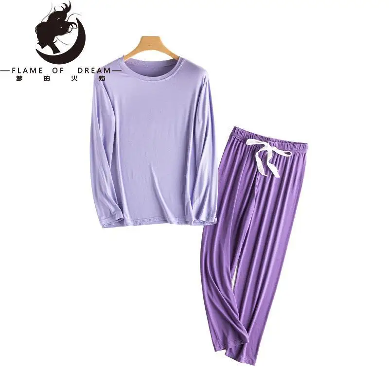 Flame Of Dream Loose Contrast Color Home Clothes Spring And Summer New Women's Pajamas Soft Breathable  Pajamas Set 22875