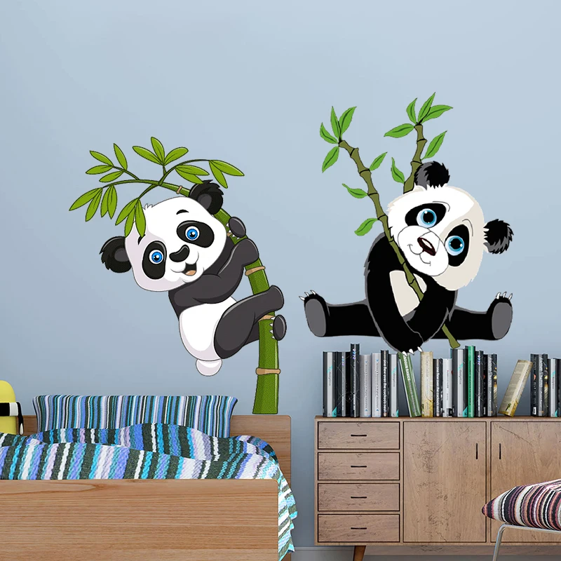 Мультяшные панды бамбуковые наклейки на стену для детской комнаты потолочная