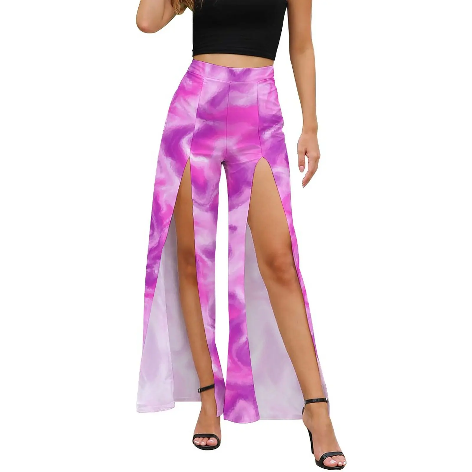 

Abstract Tie Dye Pattern Pants Female White Pink Purple Design Street Wear Print Trousers High Waist Slit Casual Wide Pants Gift