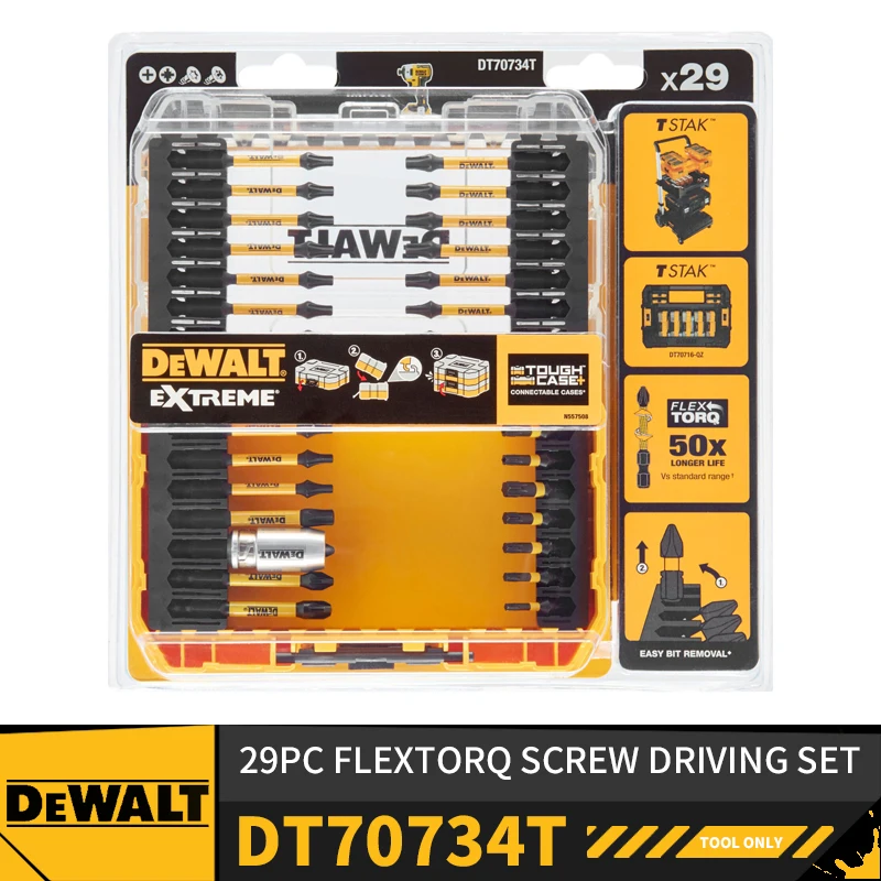 

DEWALT DT70734T, 29 шт., набор винтовых бит для электроинструмента FLEXTORQ, аксессуары для электроинструментов