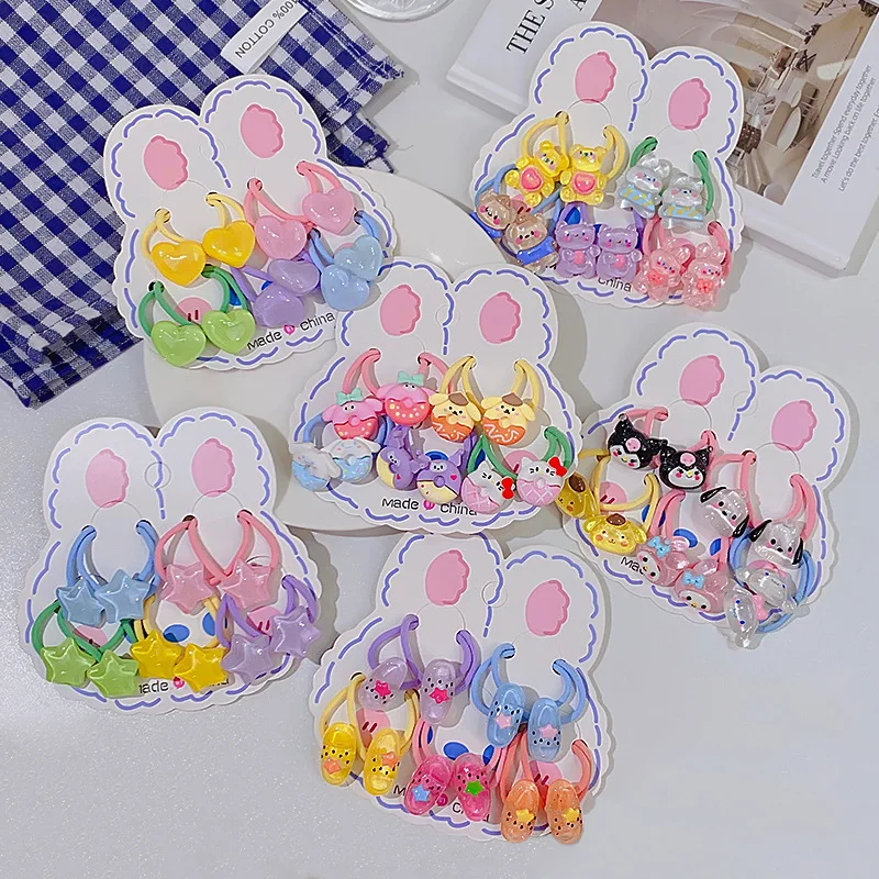 

10pcs Kawaii Sanrio Hair Ring Hellokittys Cinnamoroll Kuromi Cartoon Cute Simple Head Rope Anime Sweet Headdress Girl Gift