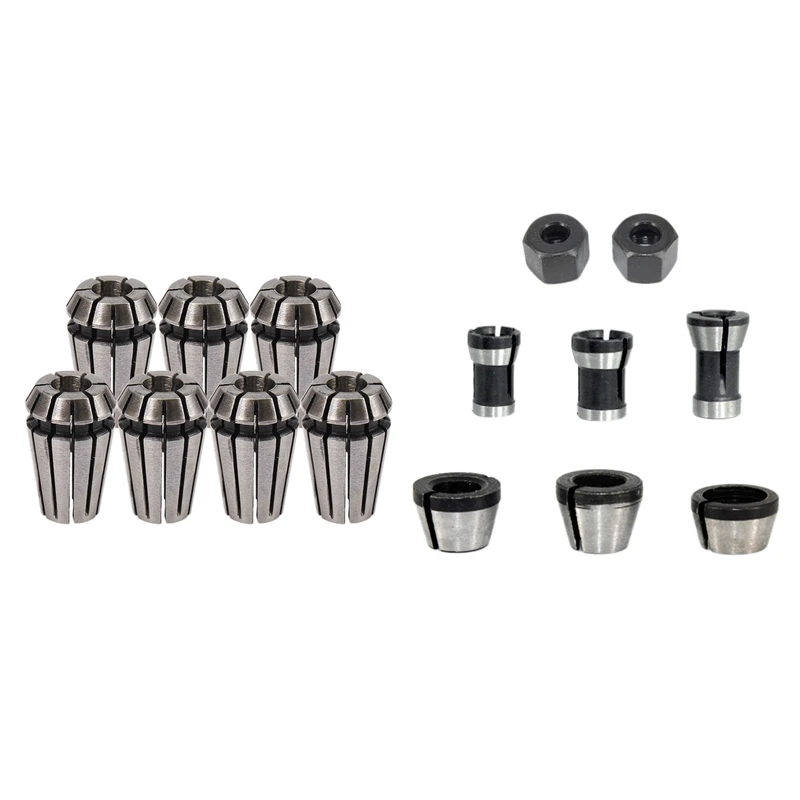 

7Pcs 1-7mm ER11 Collet Chuck Tool Bits Holder Spring Collet with 8 Pcs Router Collet Set Chuck Heads Adapter