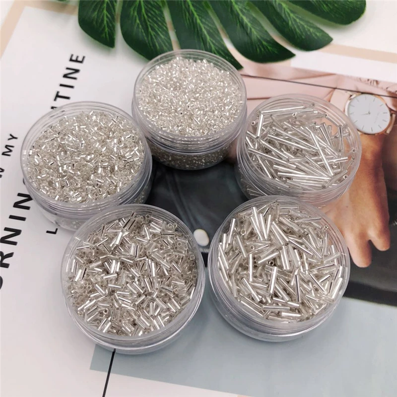 

10g Long Tube Silver Series Czech Glass Bead Silver Fill Spacer Beads Fits for DIY Making Garment Sewing Crafts Jewelry Findings