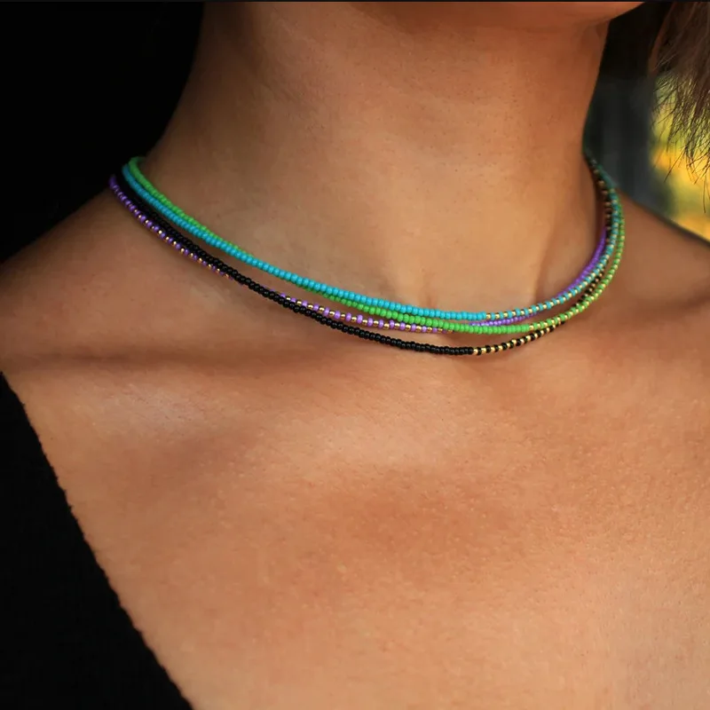 

2 MM Delicate Resin Beads Beaded Necklace for Women Clavicle Chain Short Necklaces Female 2022 Fashion Jewelry Simple New