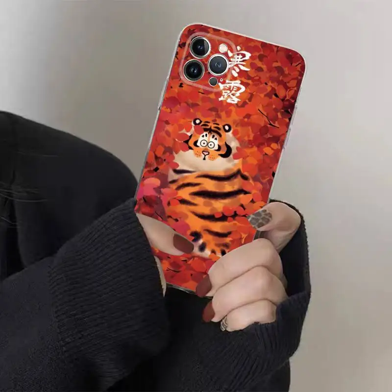 Cartoon Fat Tiger Phone Case For iPhone 14 11 12 13 Mini Pro XS Max Cover 6 7 8 Plus X XR SE 2020 Funda Shell images - 6