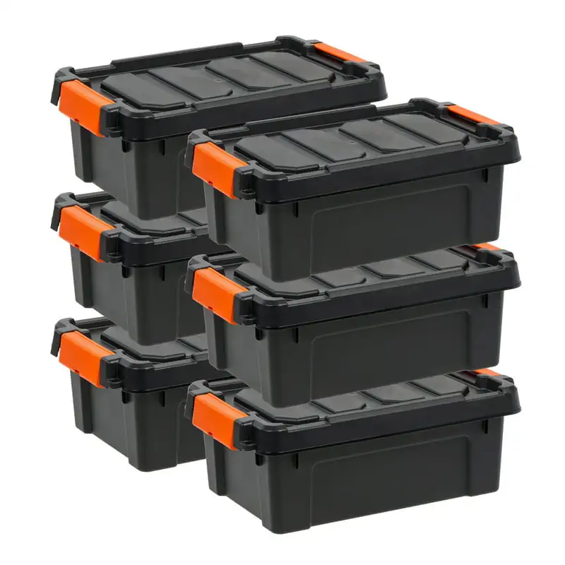 

, 3 Gallon Heavy Duty Plastic Storage Box, Black, Set of 6