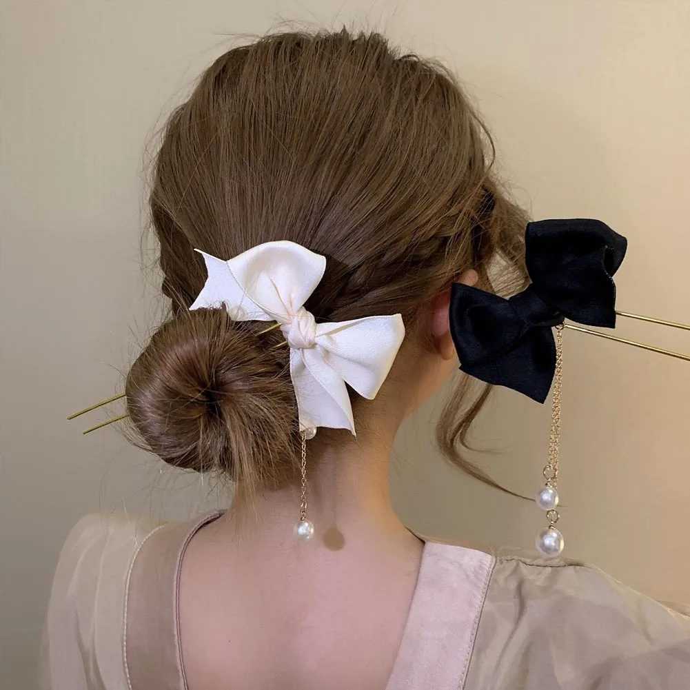 

Модные жемчужные тканевые палочки для волос с бантом для женщин аксессуары для волос Корейский U металлический держатель для конского хвос...