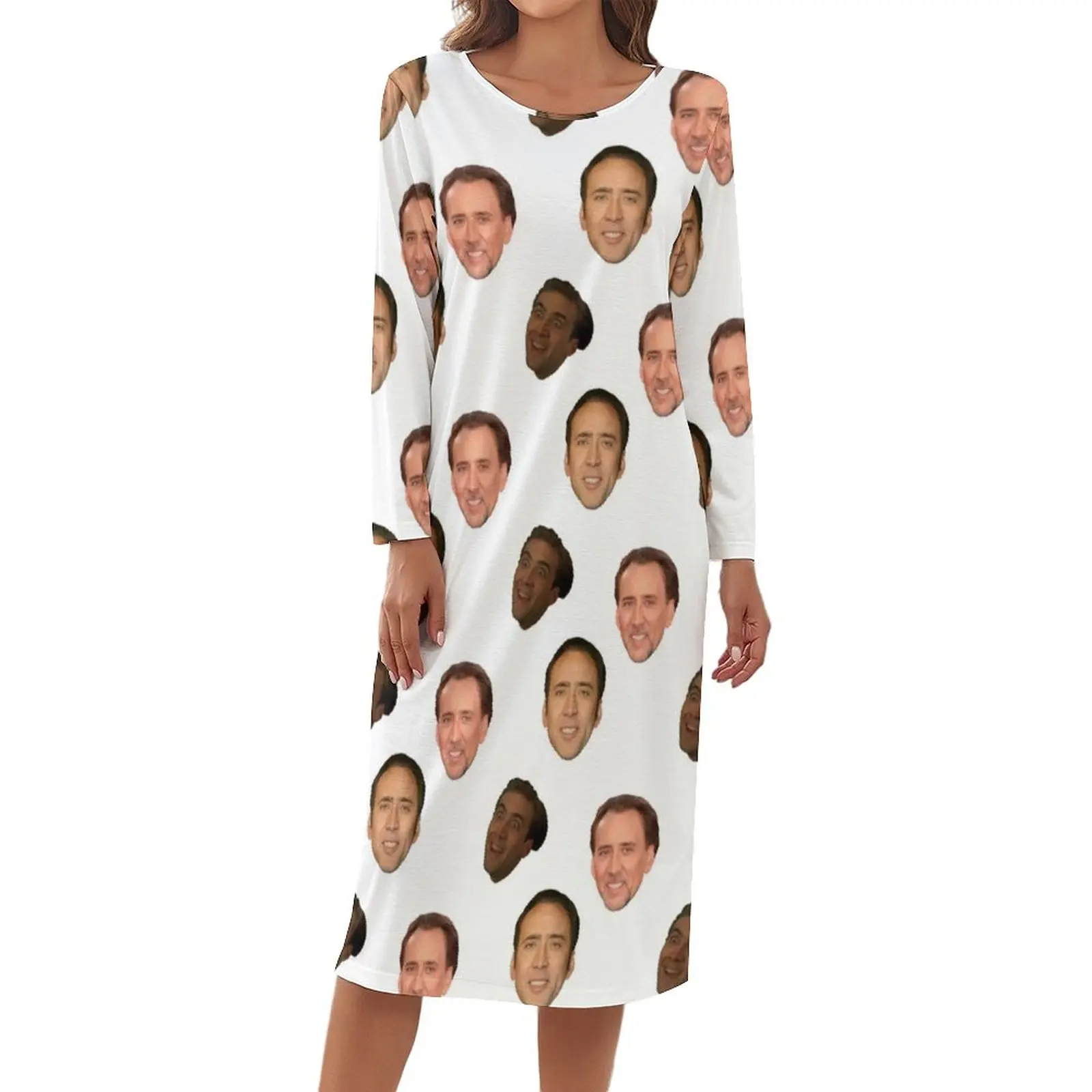 

Nicholas Cage Pajama Celebrity Long Sleeves Wife Dress Home Fashion Elastic Large Size Sleepwear
