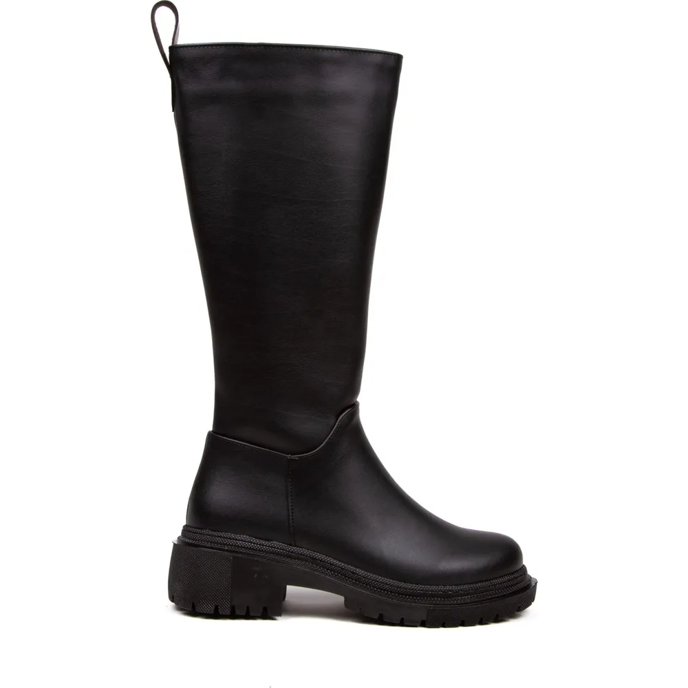 Dorlie Women Black Knee Six Hollow Woolen Zipper Waterproof Boots