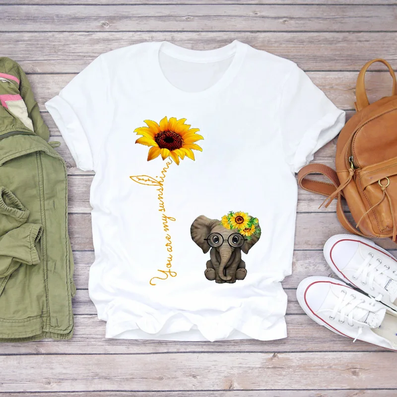 Футболка с мультяшным рисунком женщины remera со слонами цветами и животными de los 90